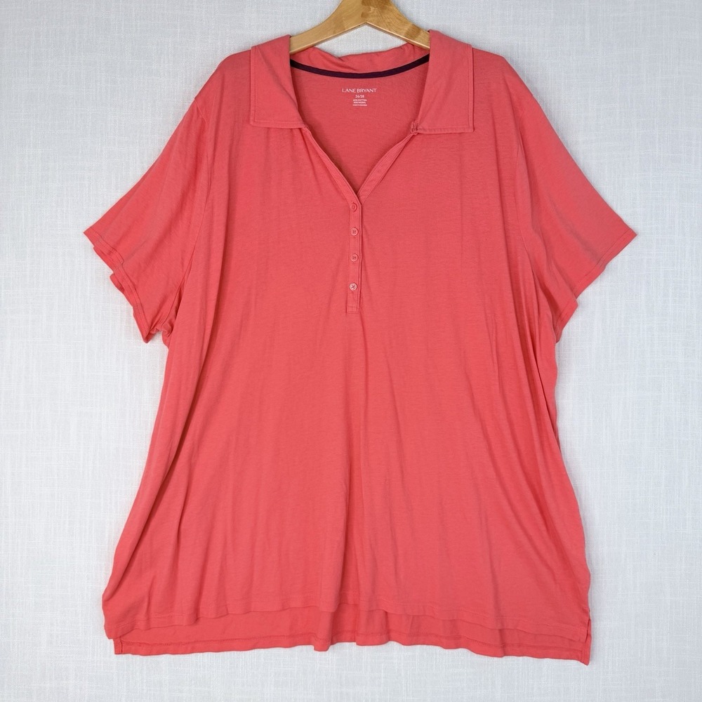 Lane Bryant Shirt Womens 26/28 Collared Short Sleeve Tunic Polo Top Modal Cotton